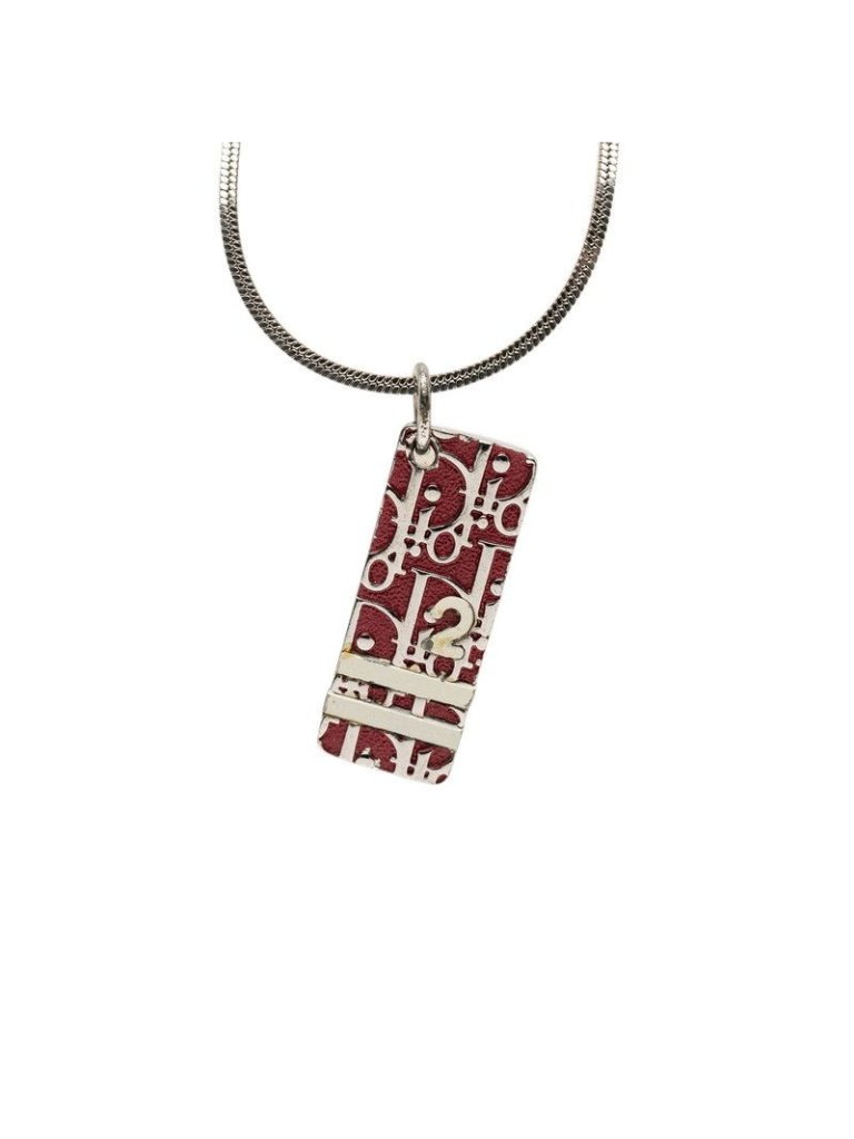 Dior Trotter Plate Necklace Silver Red Metal